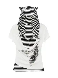 CestNous|Women's Cat Ear Striped Layered T-Shirt