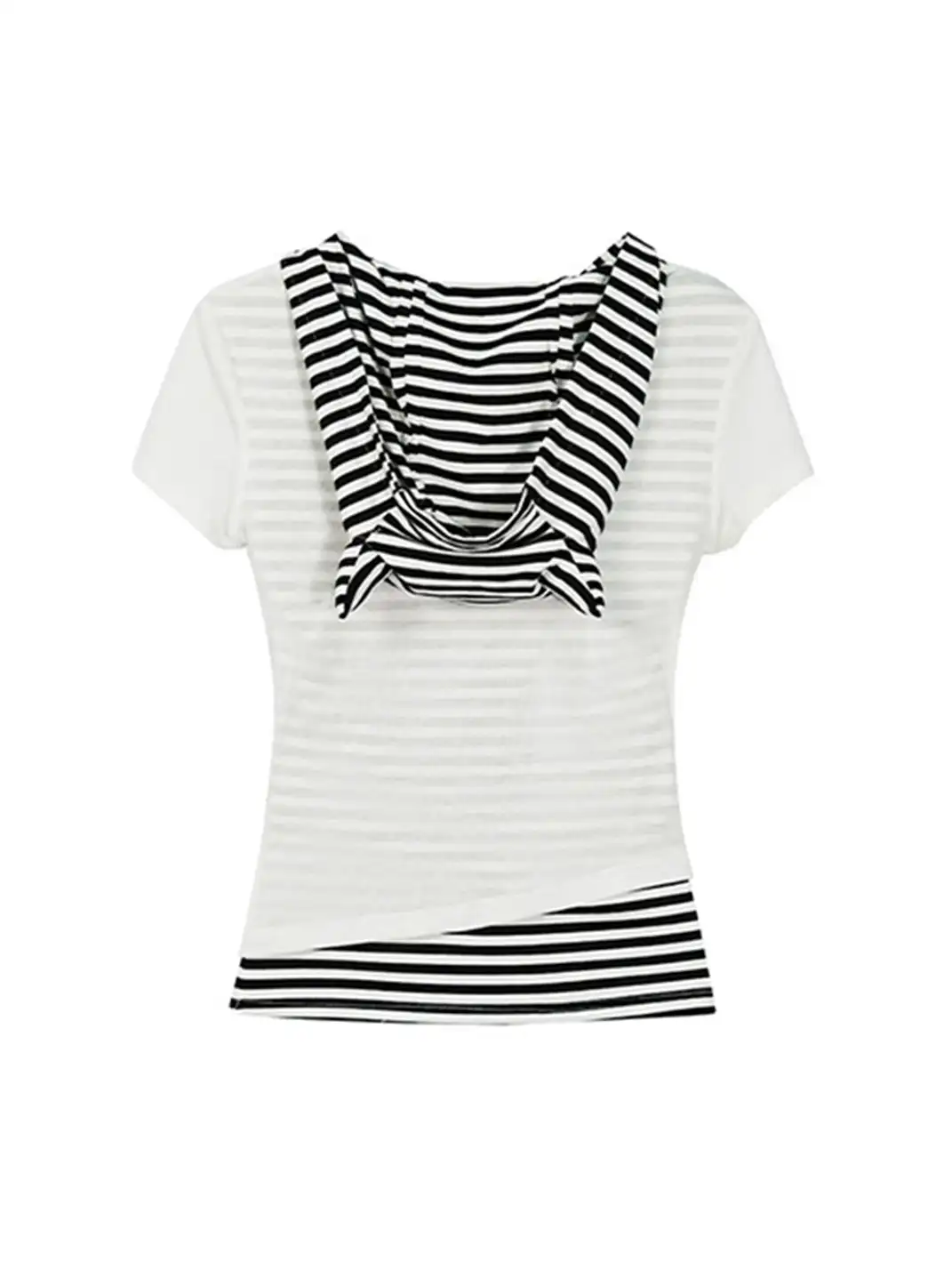 CestNous|Women's Cat Ear Striped Layered T-Shirt