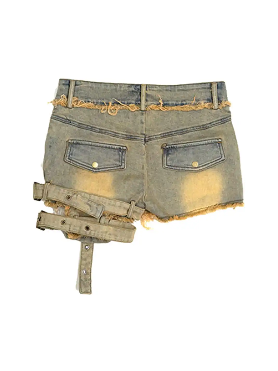 CestNous|Women's Washed Lace-Up Denim Shorts
