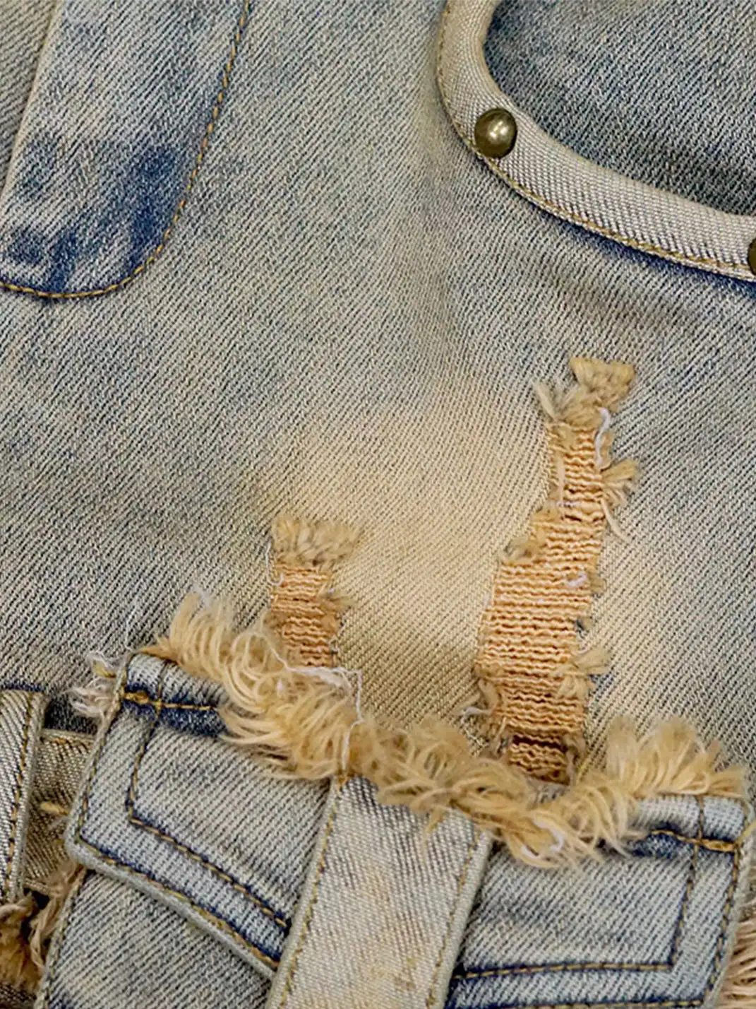 CestNous|Women's Washed Lace-Up Denim Shorts