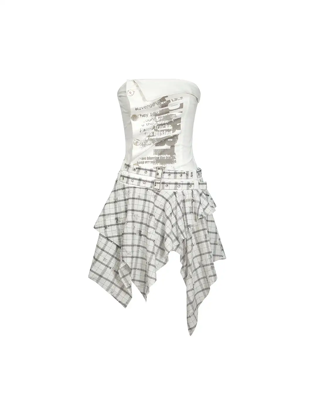 CestNous|Women's Graffiti Patchwork Plaid Dress-White