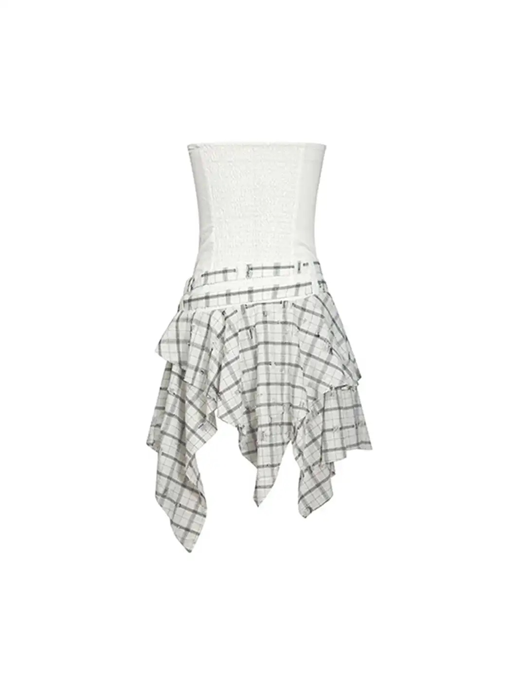 CestNous|Women's Graffiti Patchwork Plaid Dress-White