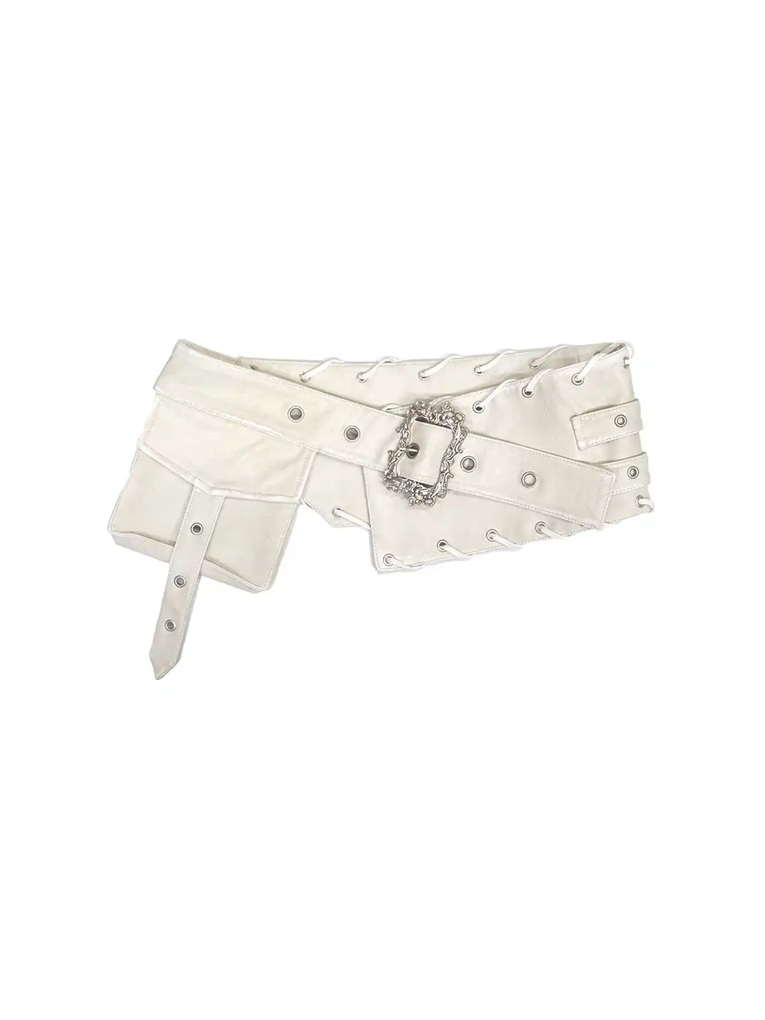 CestNous|Women's Vintage Carved Buckle Waist Belt-White