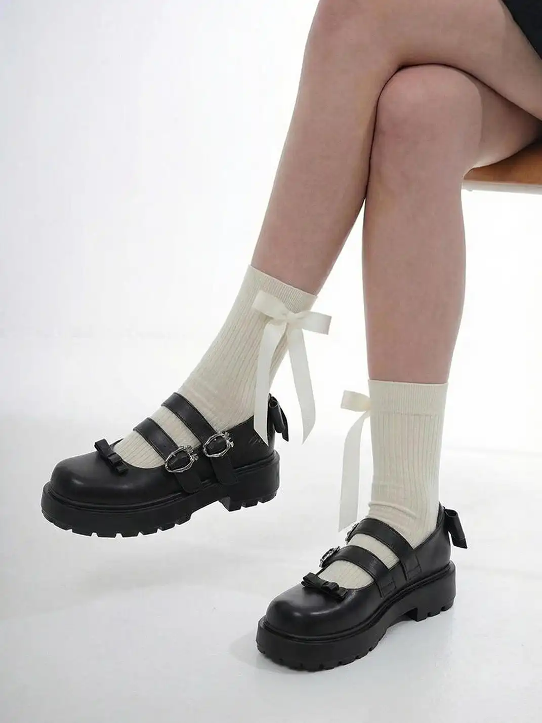 FYSPR丨Platform Mary Jane Shoes with Bow-Black