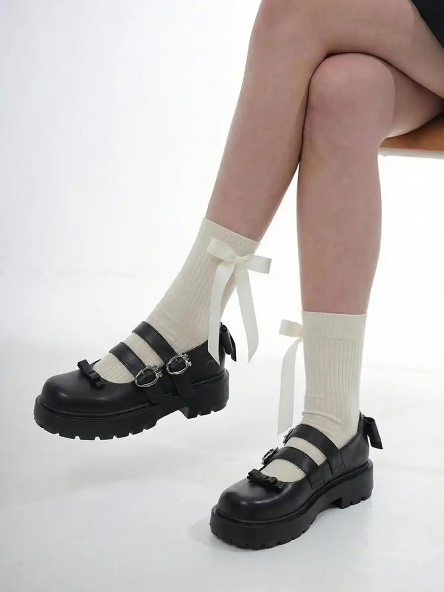 FYSPR丨Platform Mary Jane Shoes with Bow-Black - 2