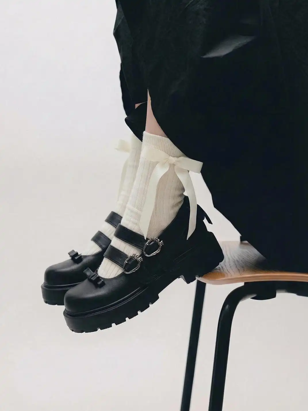 FYSPR丨Platform Mary Jane Shoes with Bow-Black