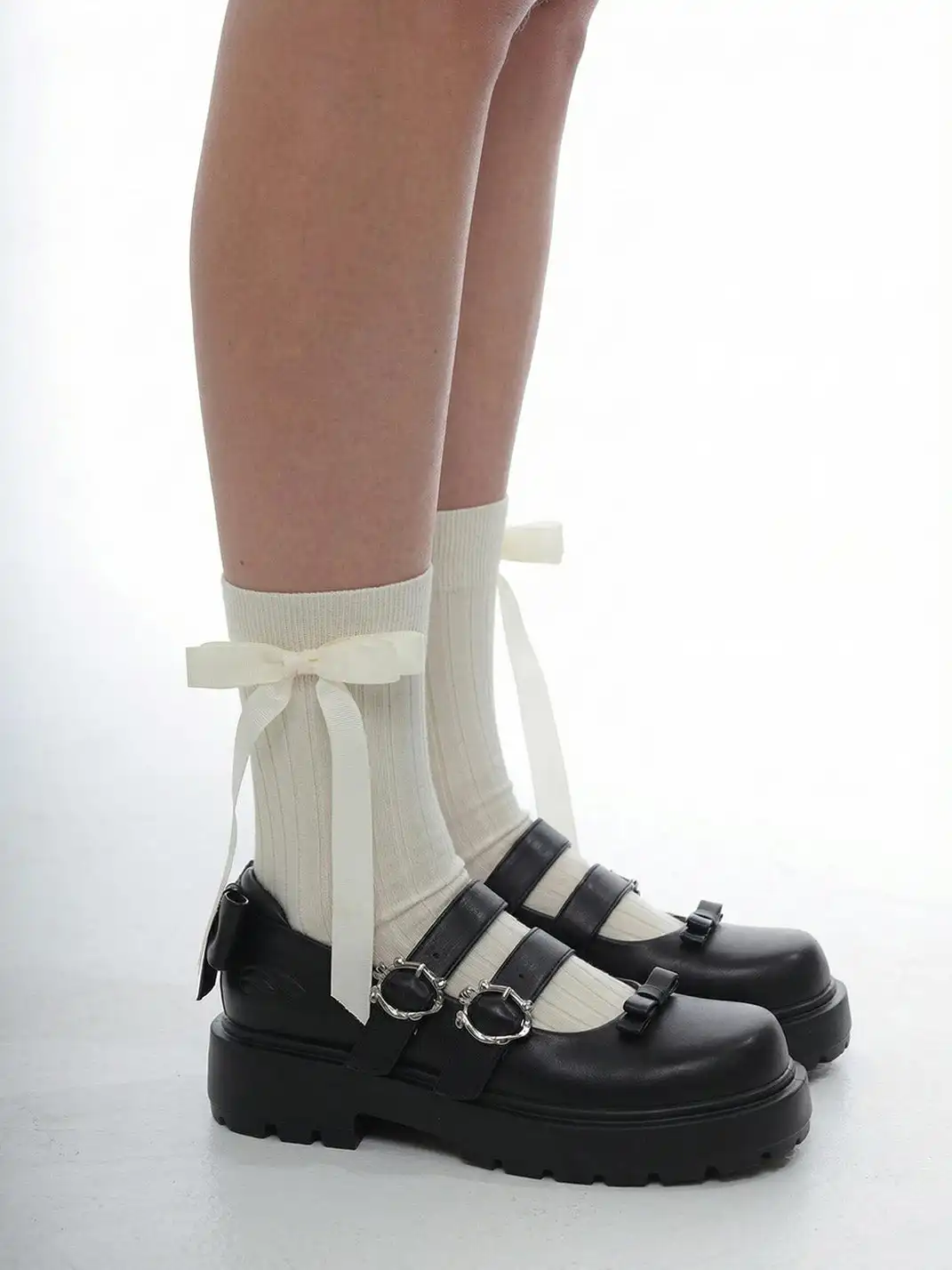 FYSPR丨Platform Mary Jane Shoes with Bow-Black