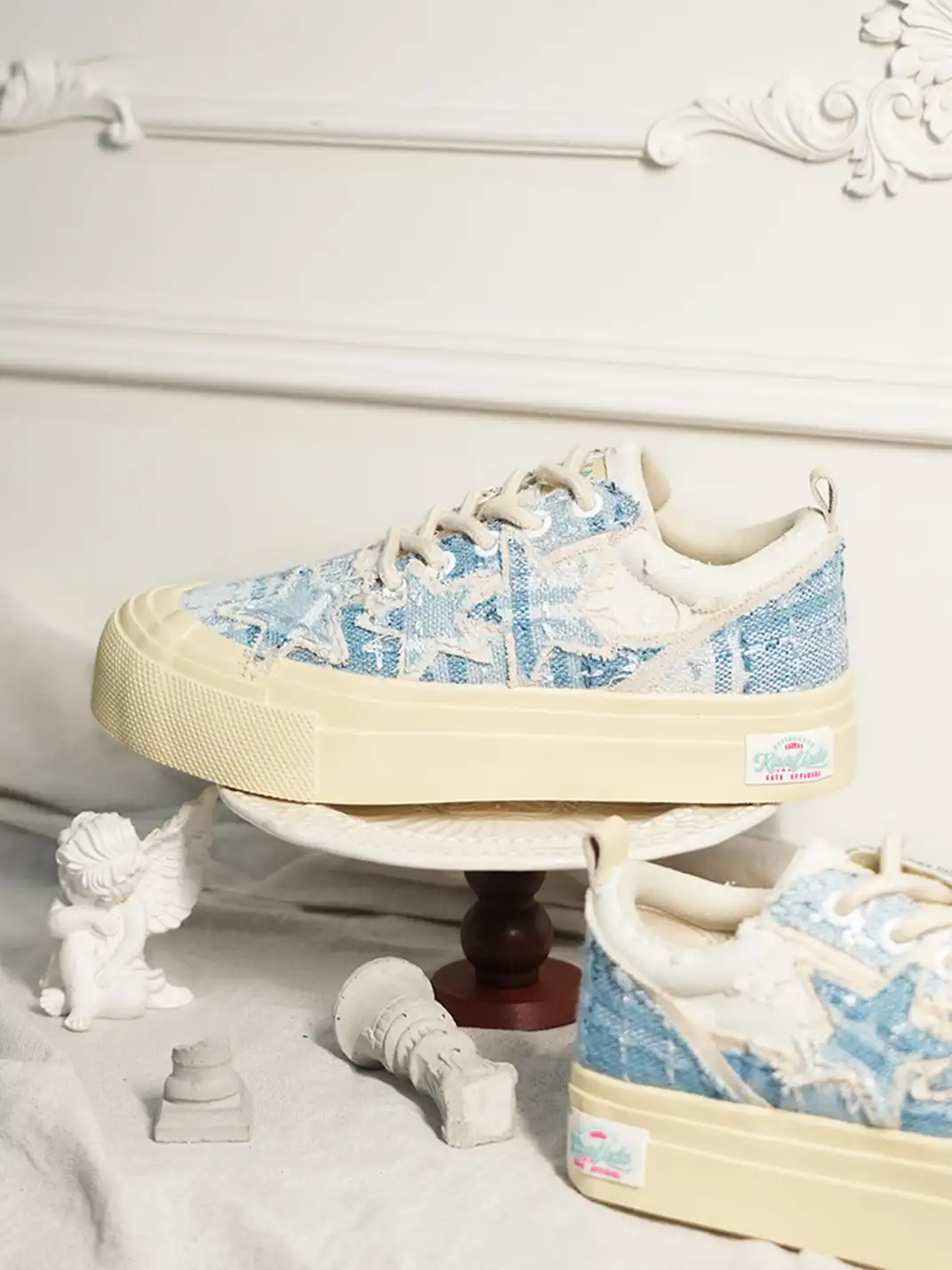 KAALIXTO | Star Pattern Low Top Canvas Sneakers-Blue
