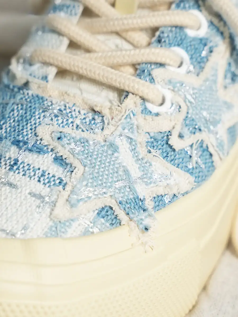 KAALIXTO | Star Pattern Low Top Canvas Sneakers-Blue - 4