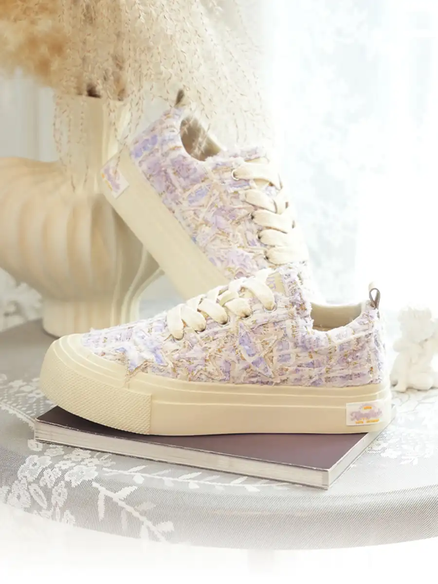 KAALIXTO | Star Pattern Low Top Canvas Sneakers-Purple - 2