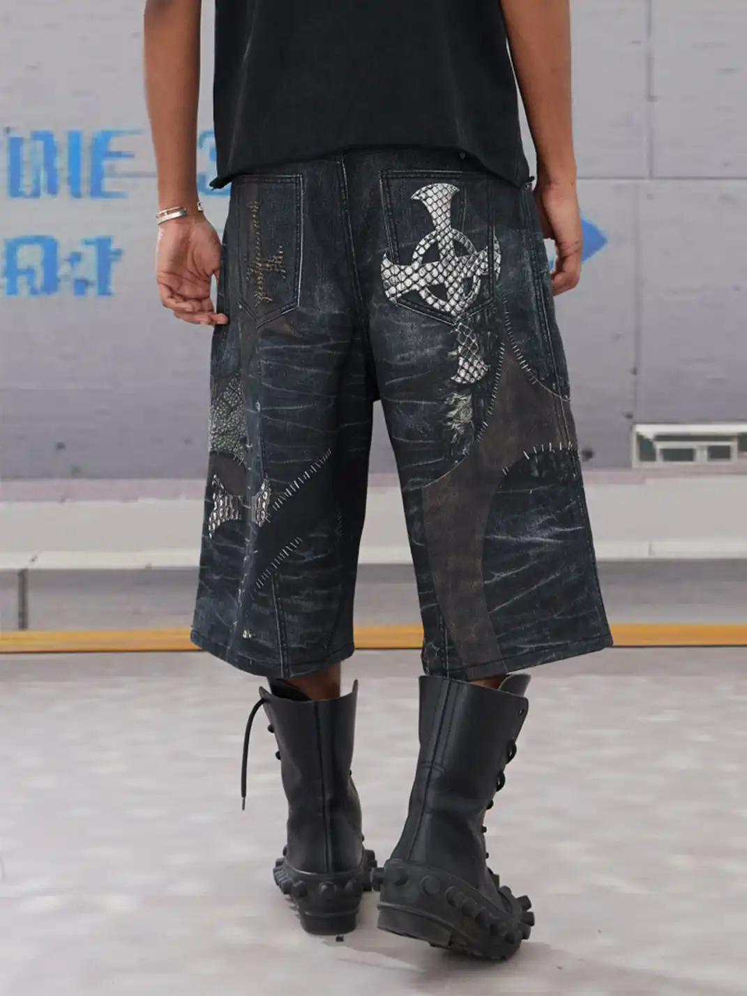 DND4DES | Cross Patch Printed Denim Shorts