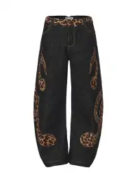 DND4DES | Leopard Note Embroidery Baggy Jeans