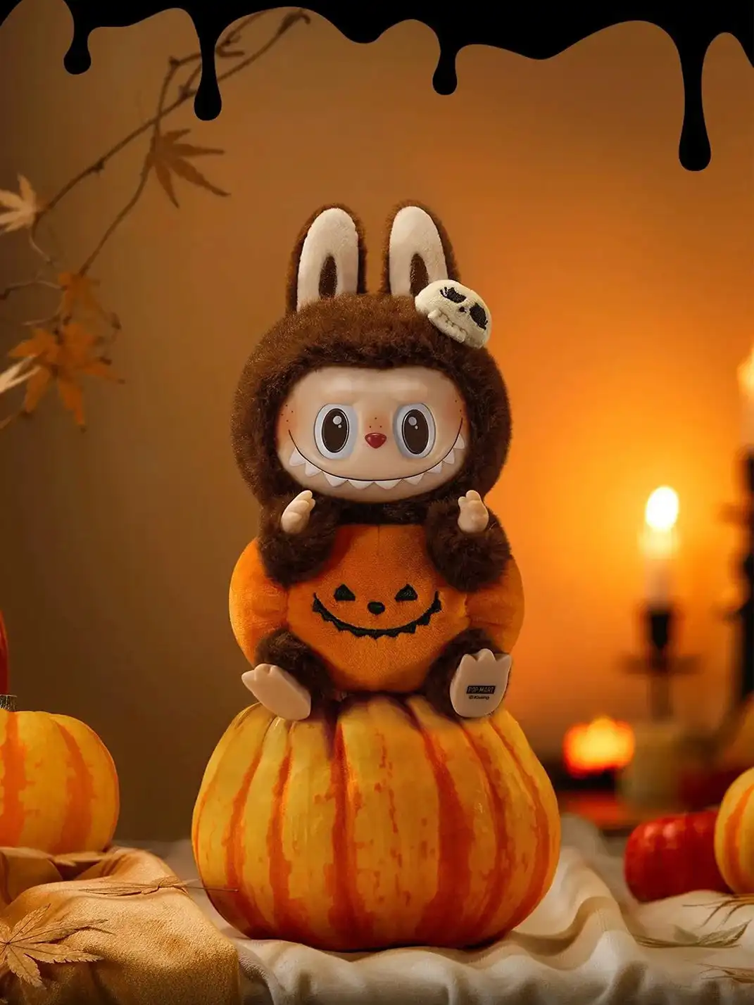 POP MART丨LABUBU Macaron Rubber Face Keychain Figure Blind Box - Halloween Pumpkin