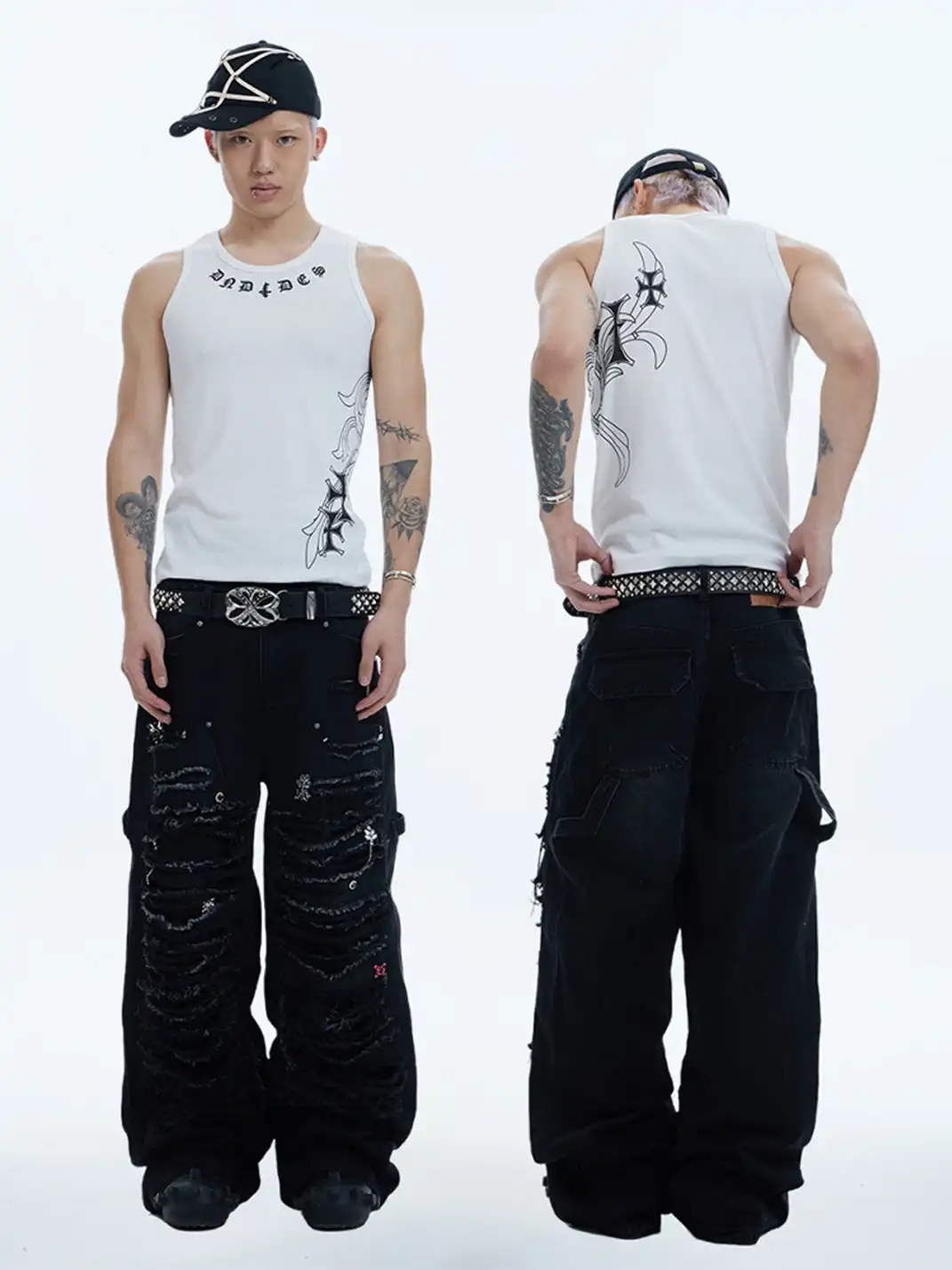 DND4DES | Distressed Patchwork Gem Baggy Jeans