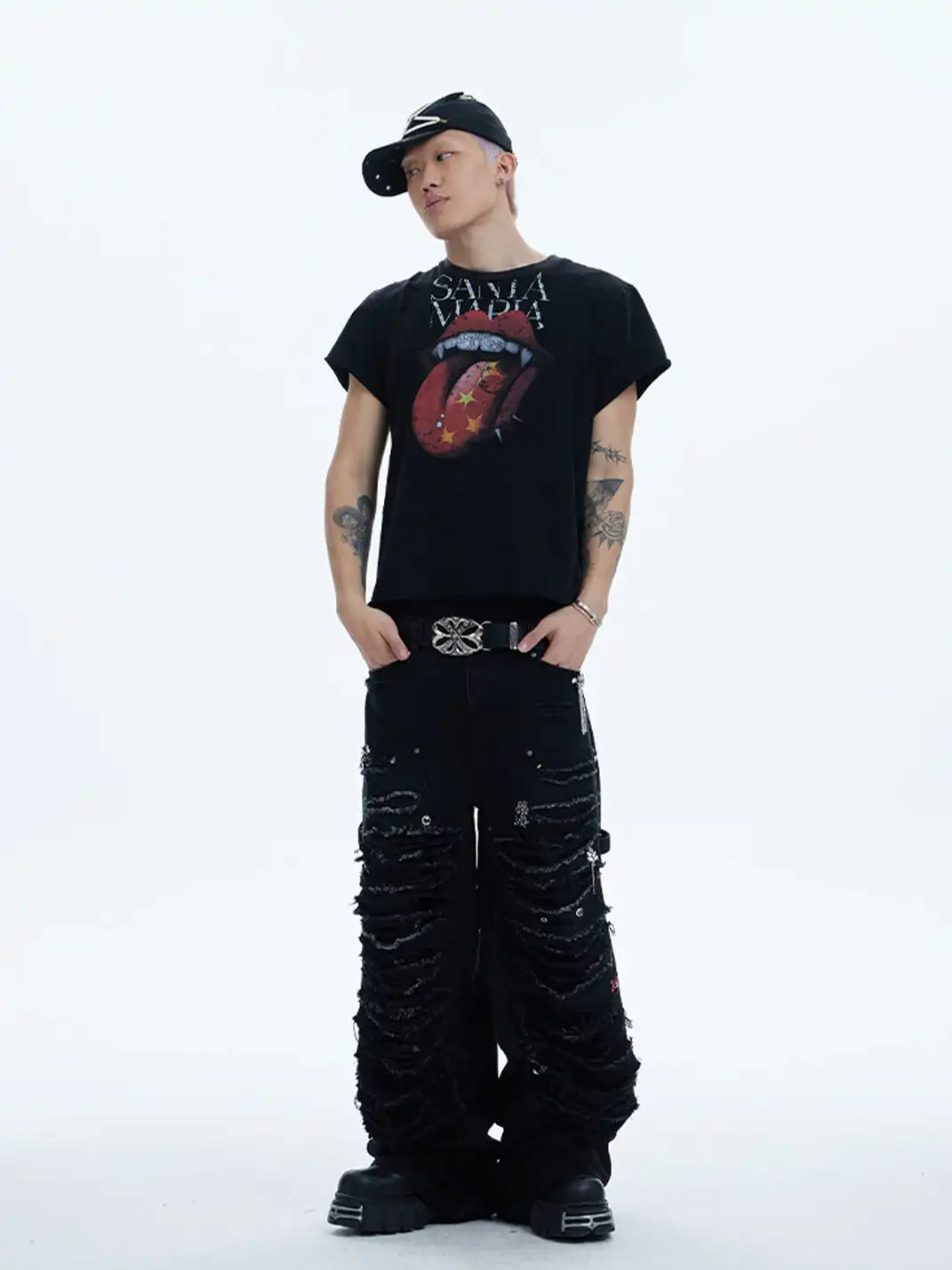 DND4DES | Distressed Patchwork Gem Baggy Jeans