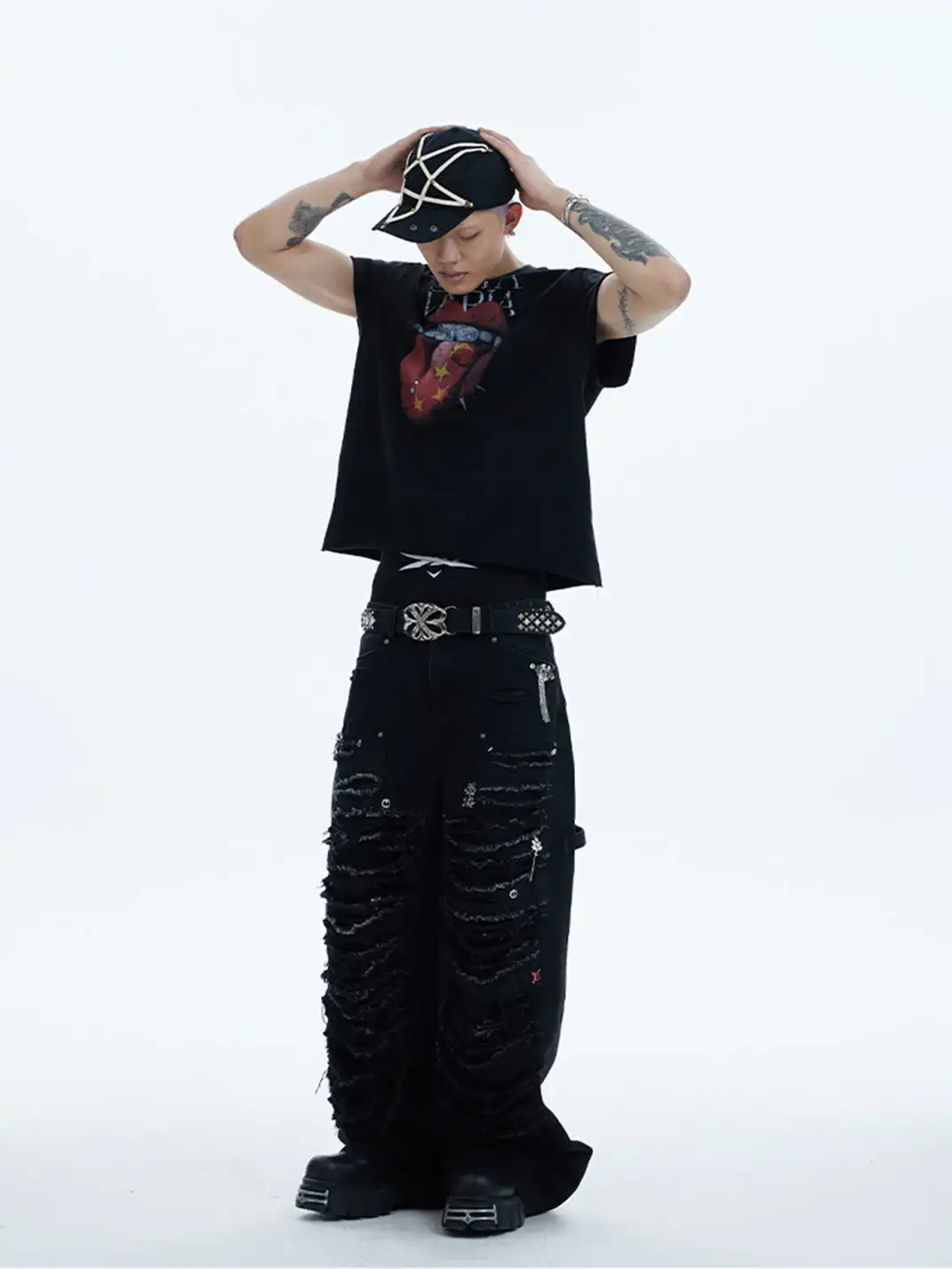 DND4DES | Distressed Patchwork Gem Baggy Jeans