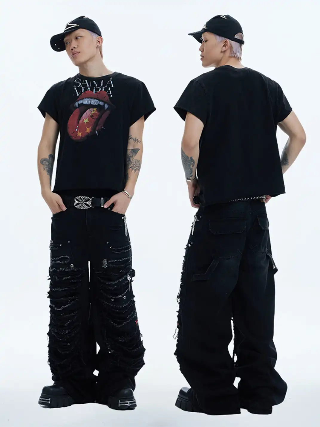 DND4DES | Distressed Patchwork Gem Baggy Jeans