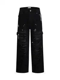 DND4DES | Distressed Patchwork Gem Baggy Jeans