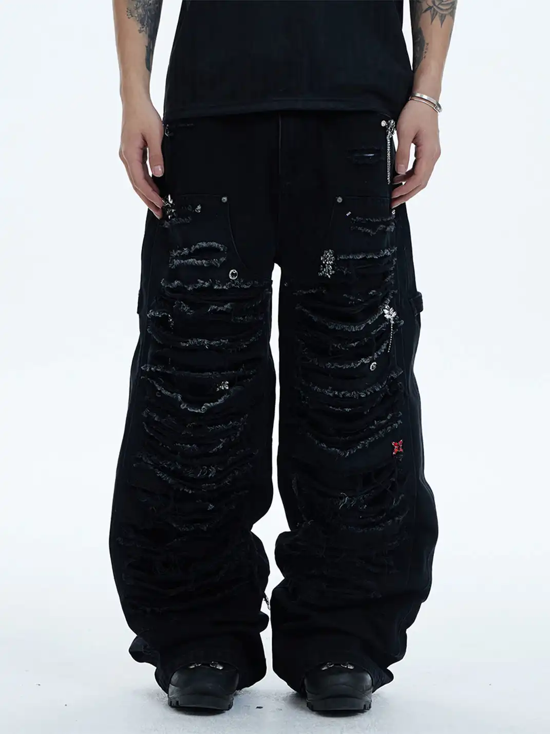 DND4DES | Distressed Patchwork Gem Baggy Jeans