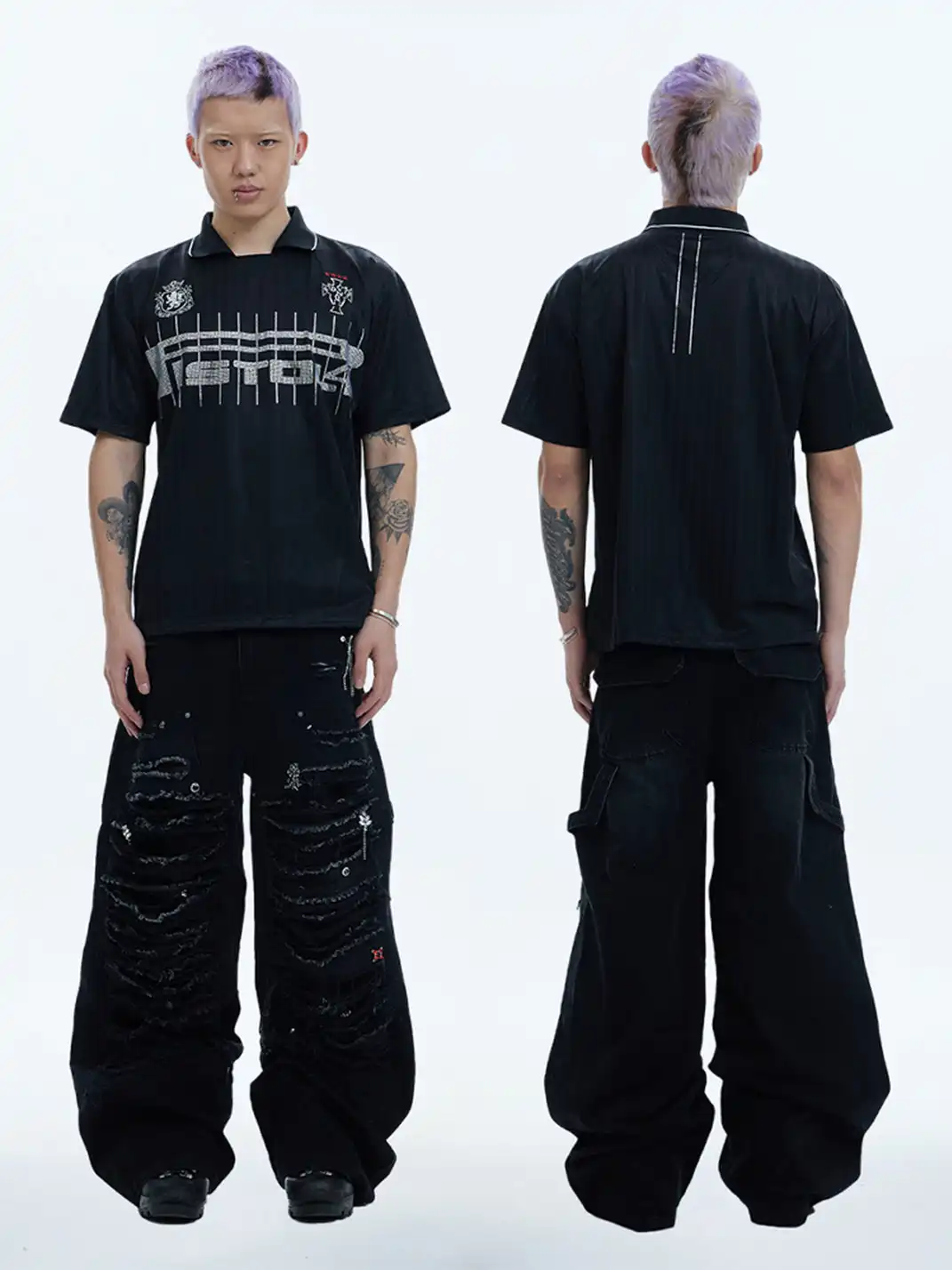 DND4DES | Distressed Patchwork Gem Baggy Jeans