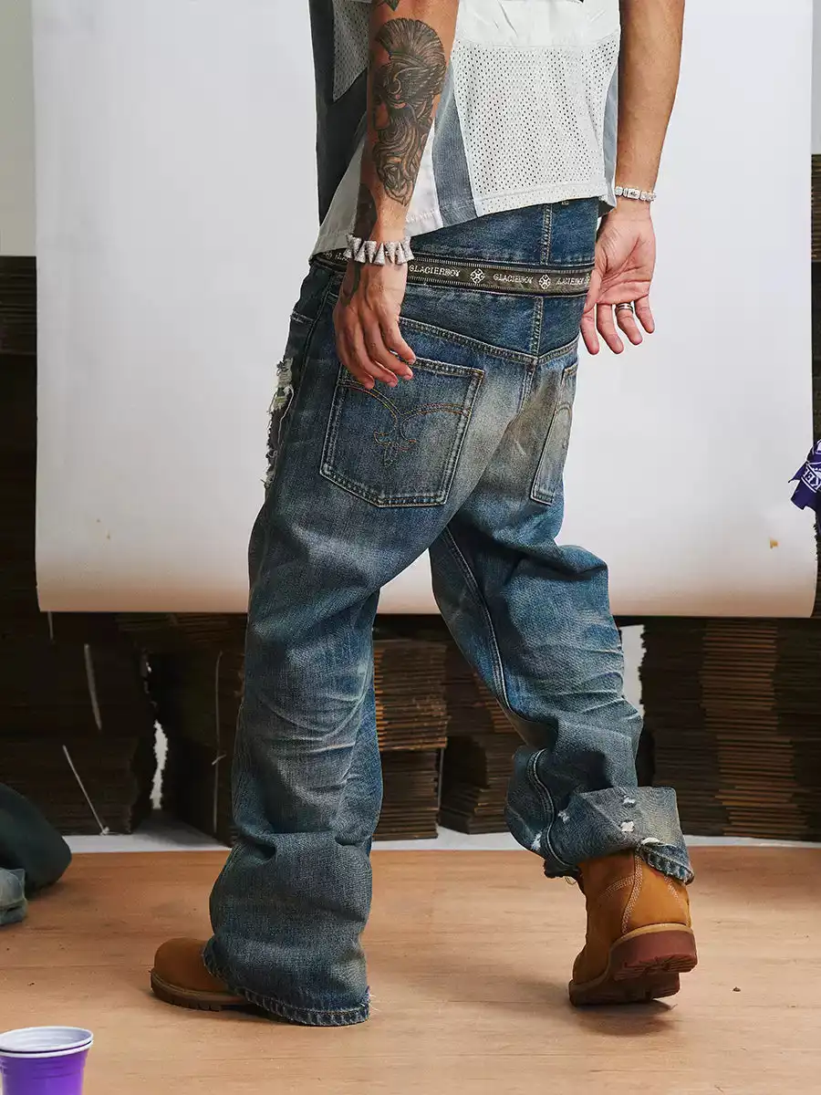 GLACIERBOY丨Washed Zippered Denim Jeans
