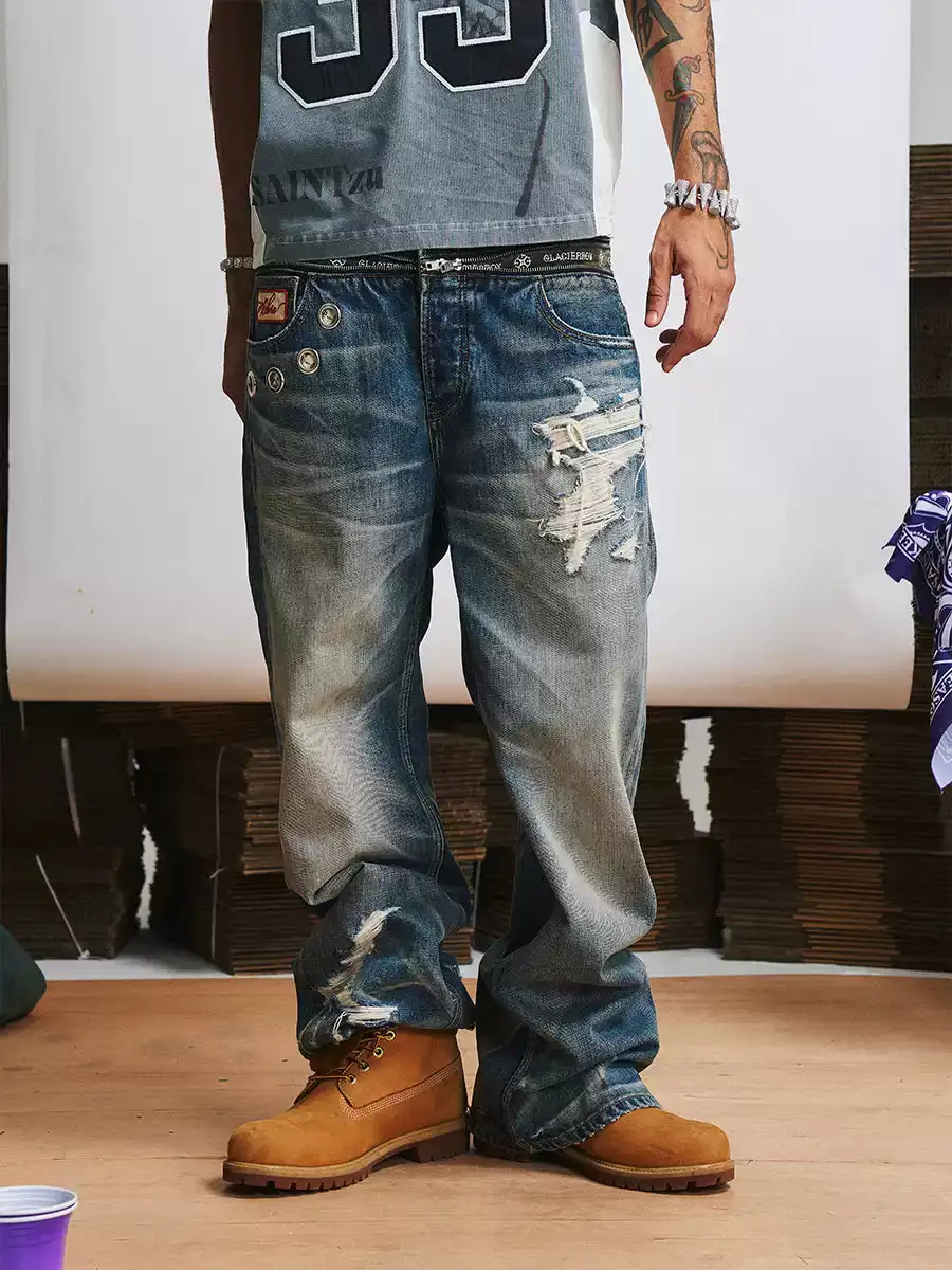 GLACIERBOY丨Washed Zippered Denim Jeans