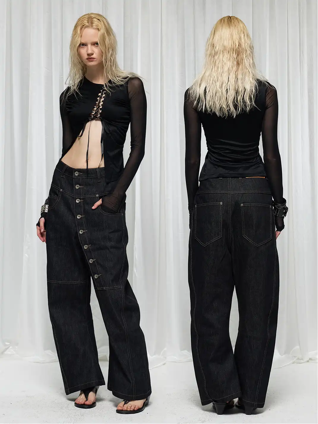 DND4DES | Curved Button Fly Baggy Raw Jeans