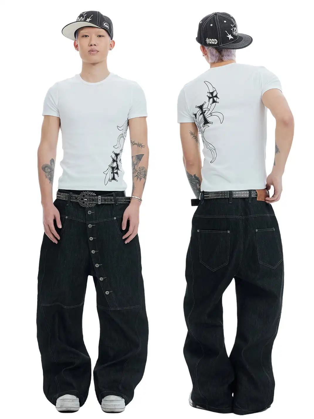 DND4DES | Curved Button Fly Baggy Raw Jeans