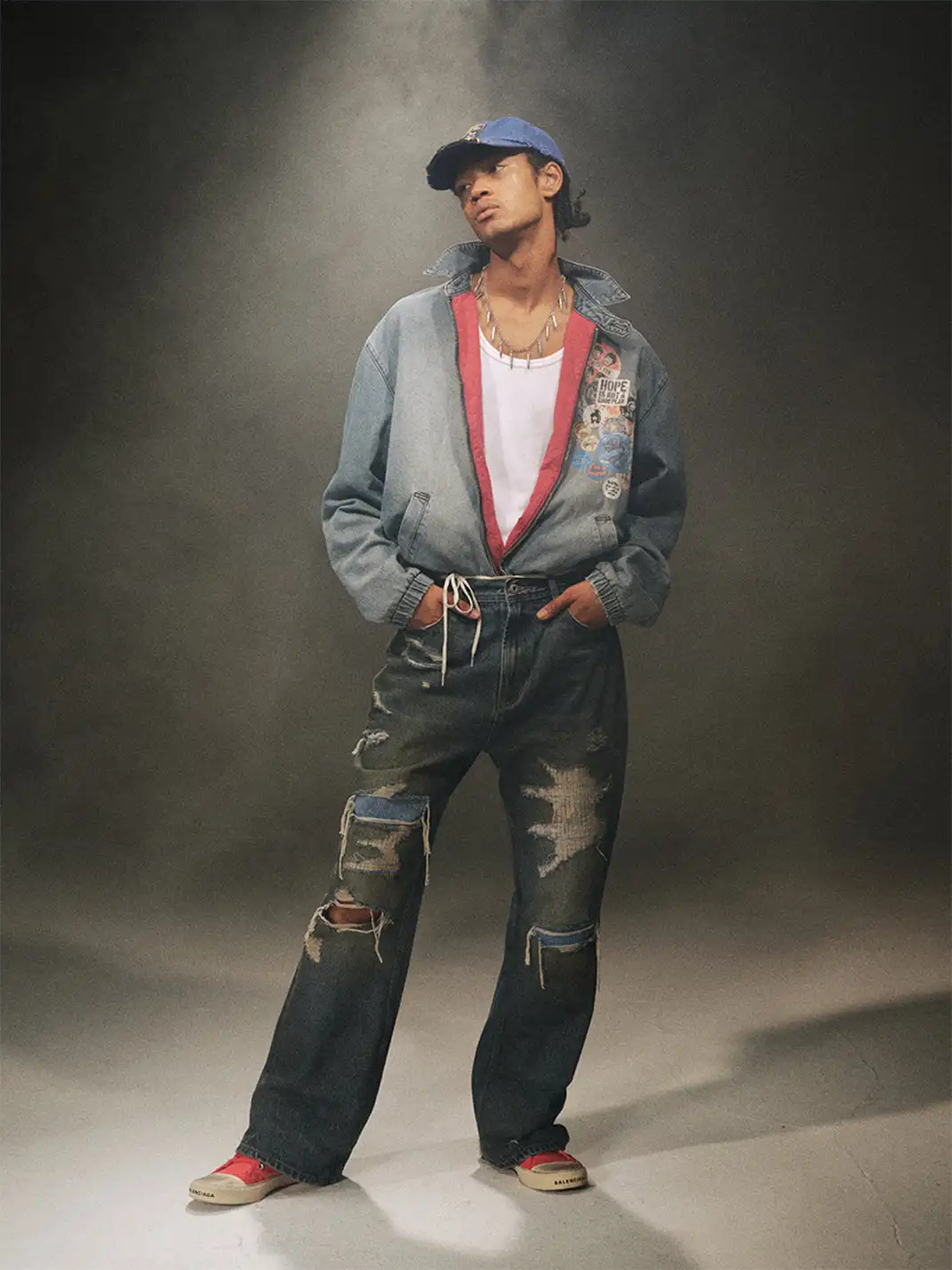 TREclub | Embroidered Badge Collared Denim Jacket