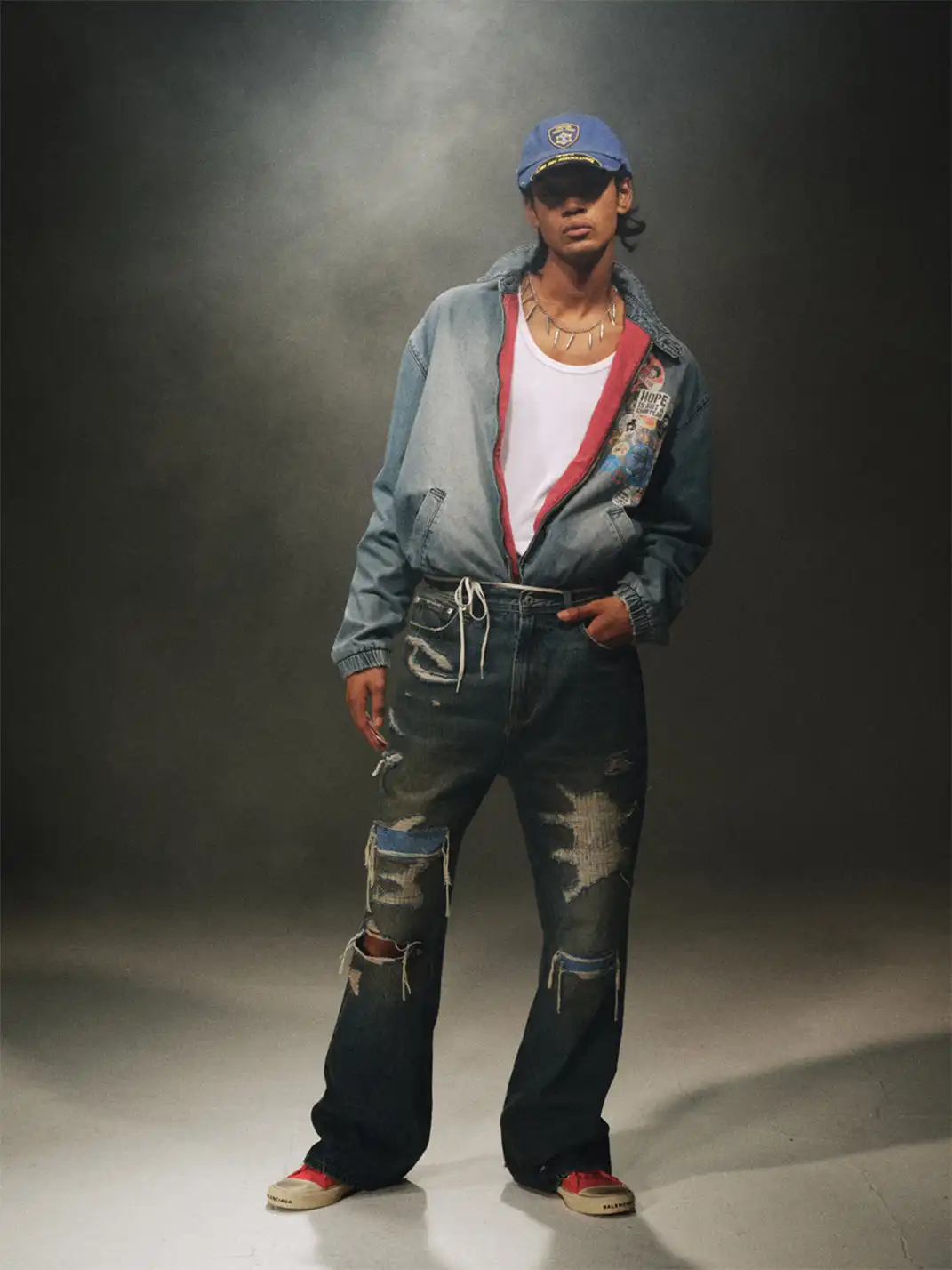 TREclub | Embroidered Badge Collared Denim Jacket