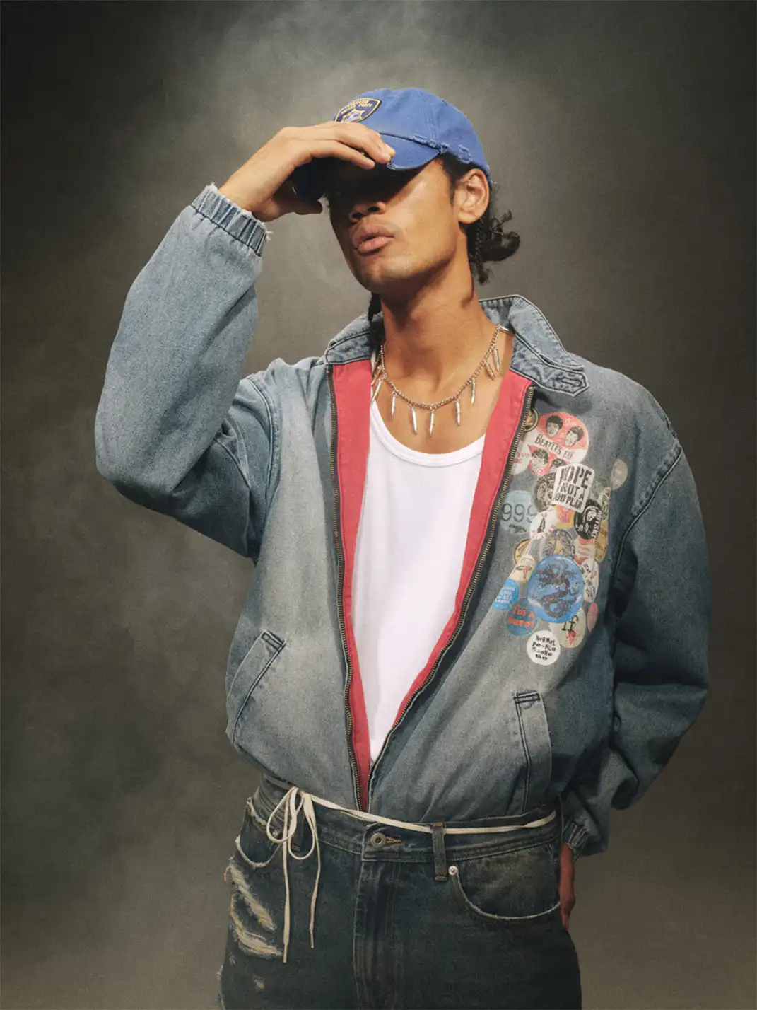 TREclub | Embroidered Badge Collared Denim Jacket