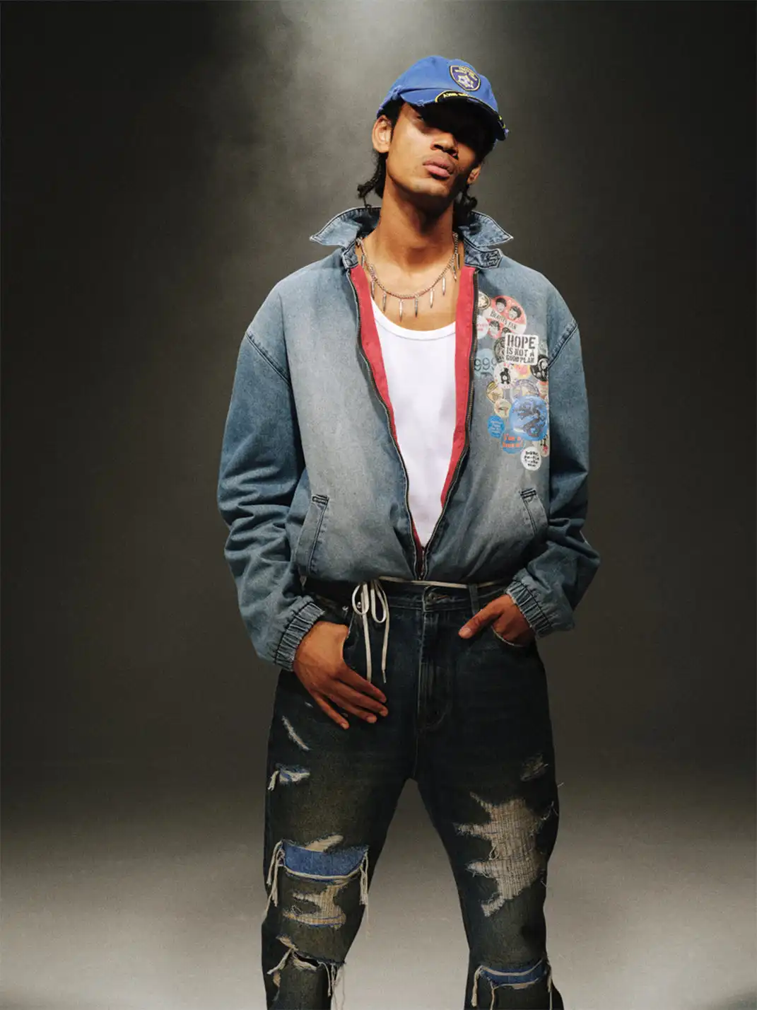TREclub | Embroidered Badge Collared Denim Jacket