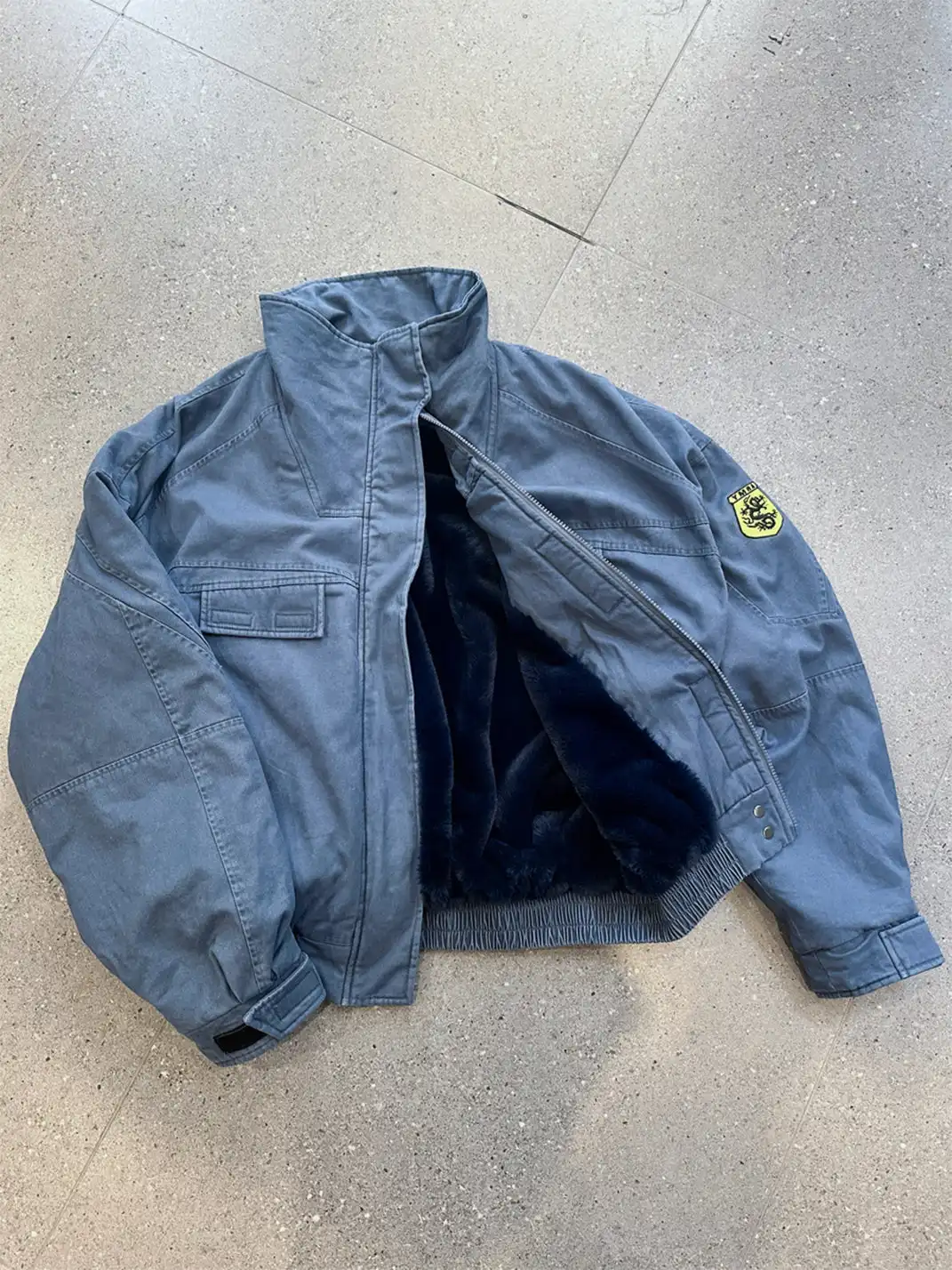 TREclub | Washed Blue Zip-Up Aviator Jacket