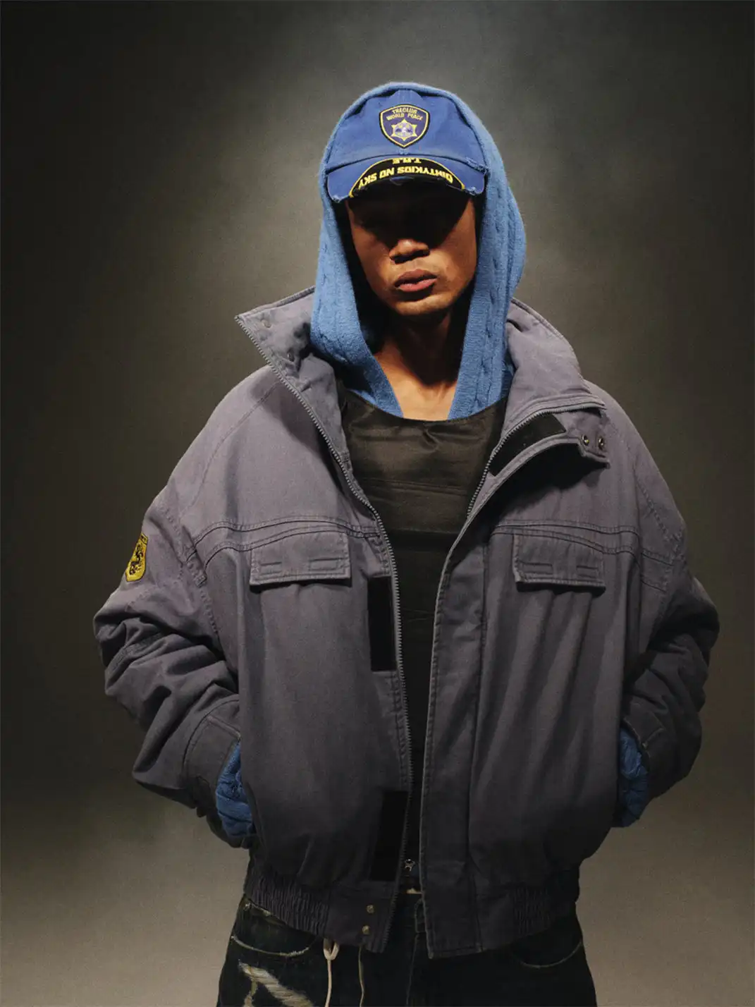 TREclub | Washed Blue Zip-Up Aviator Jacket