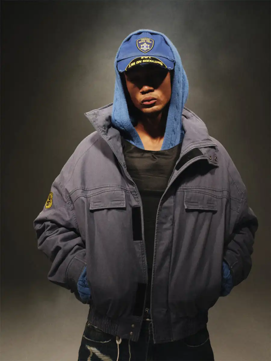 TREclub | Washed Blue Zip-Up Aviator Jacket - 3