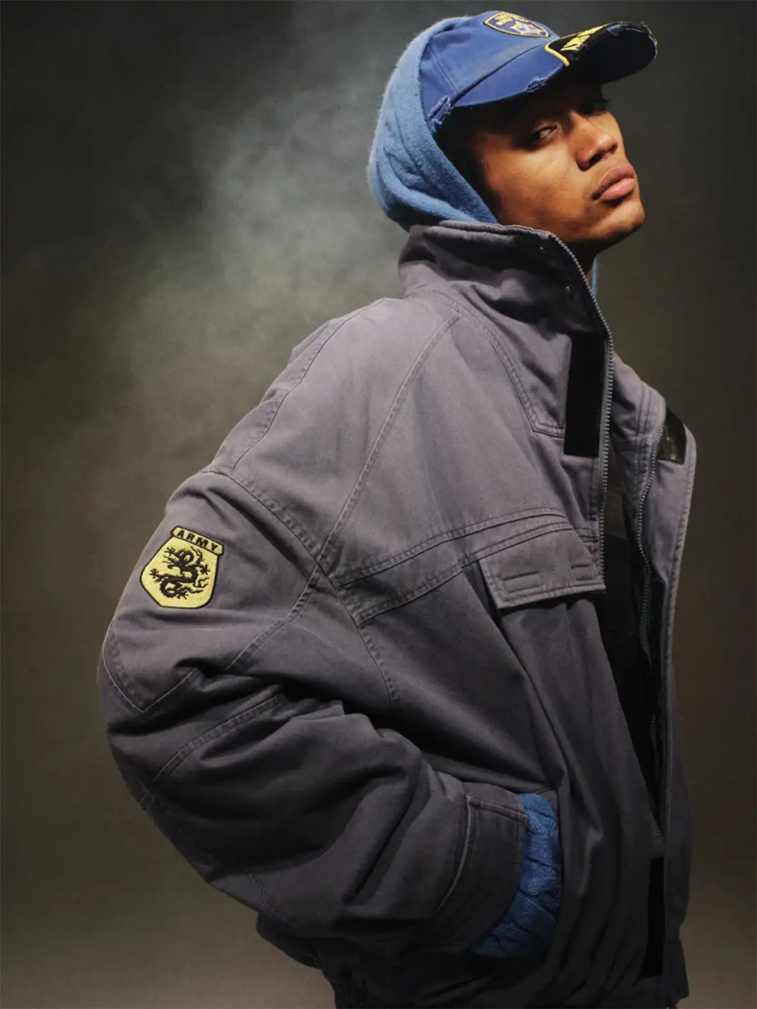 TREclub | Washed Blue Zip-Up Aviator Jacket