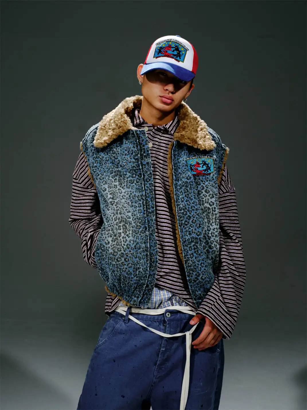 TREclub | Leopard Print Washed Appliqué Vest