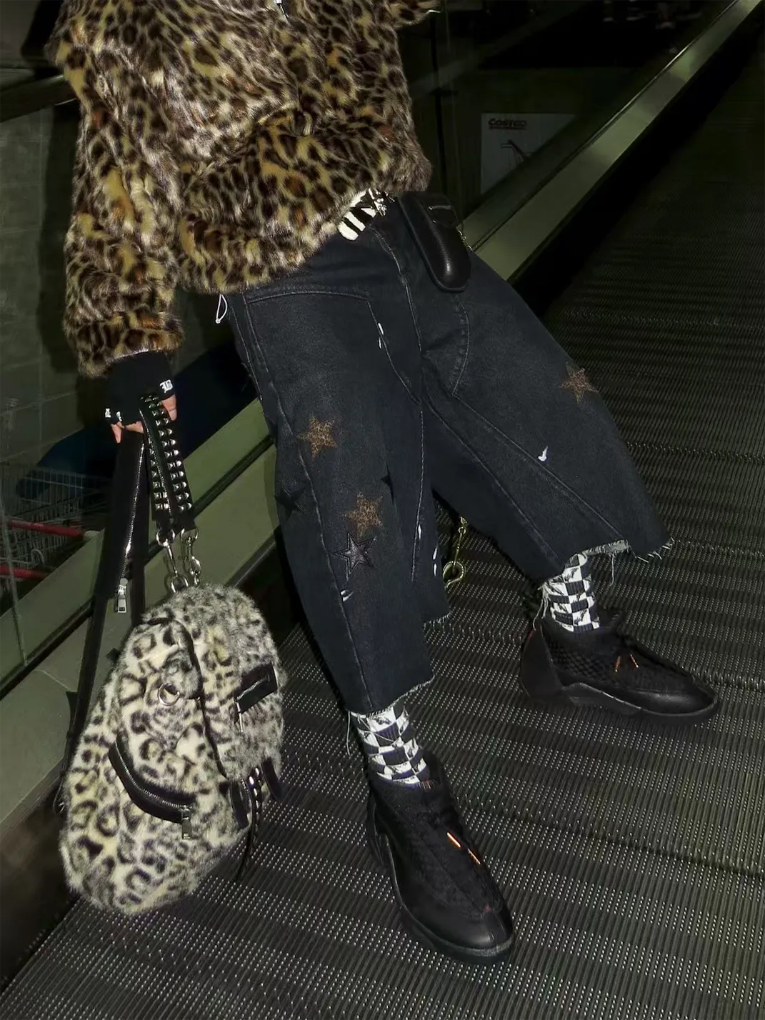 BE A DEVIL丨Leopard Star Patch Cropped Work Pants