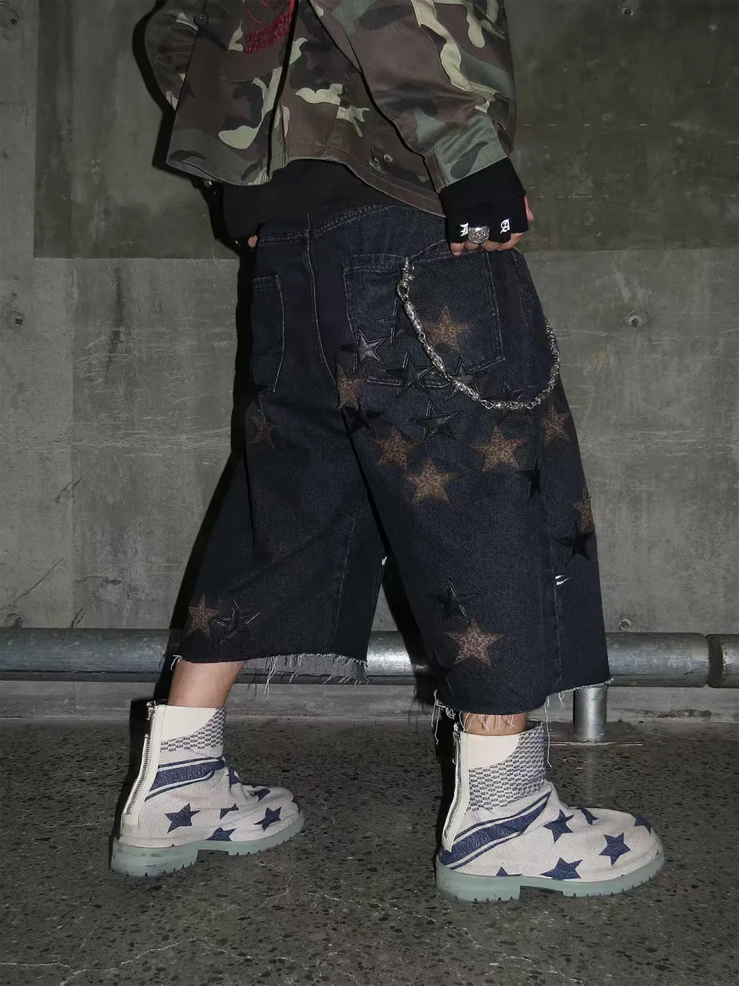 BE A DEVIL丨Leopard Star Patch Cropped Work Pants