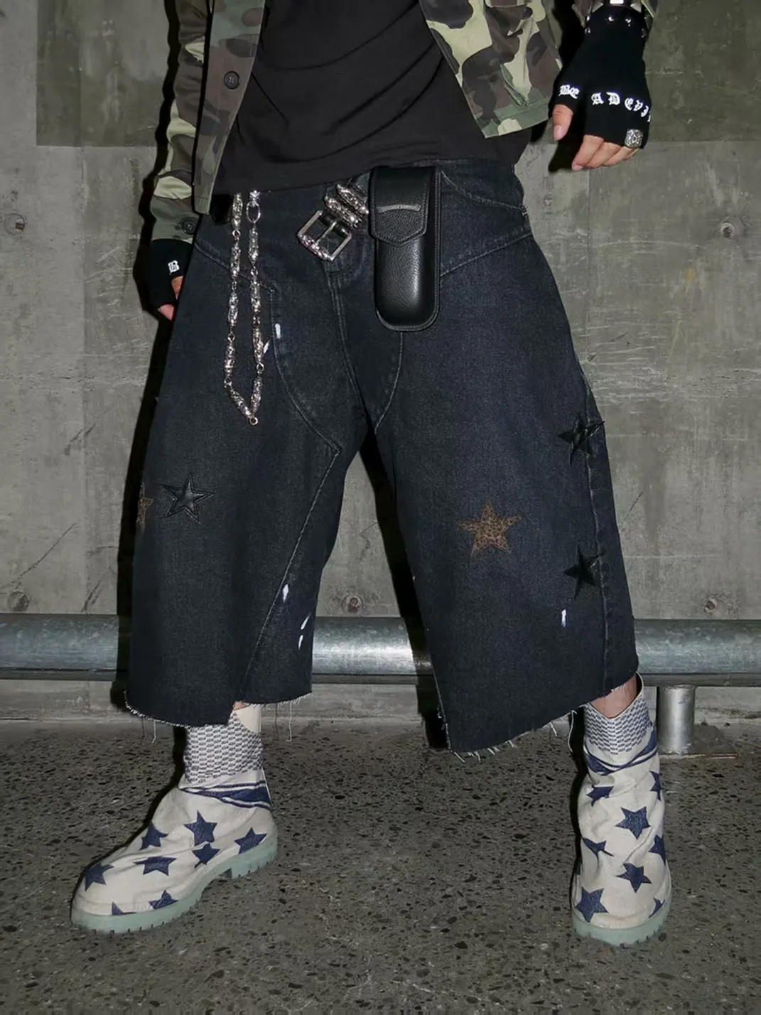 BE A DEVIL丨Leopard Star Patch Cropped Work Pants
