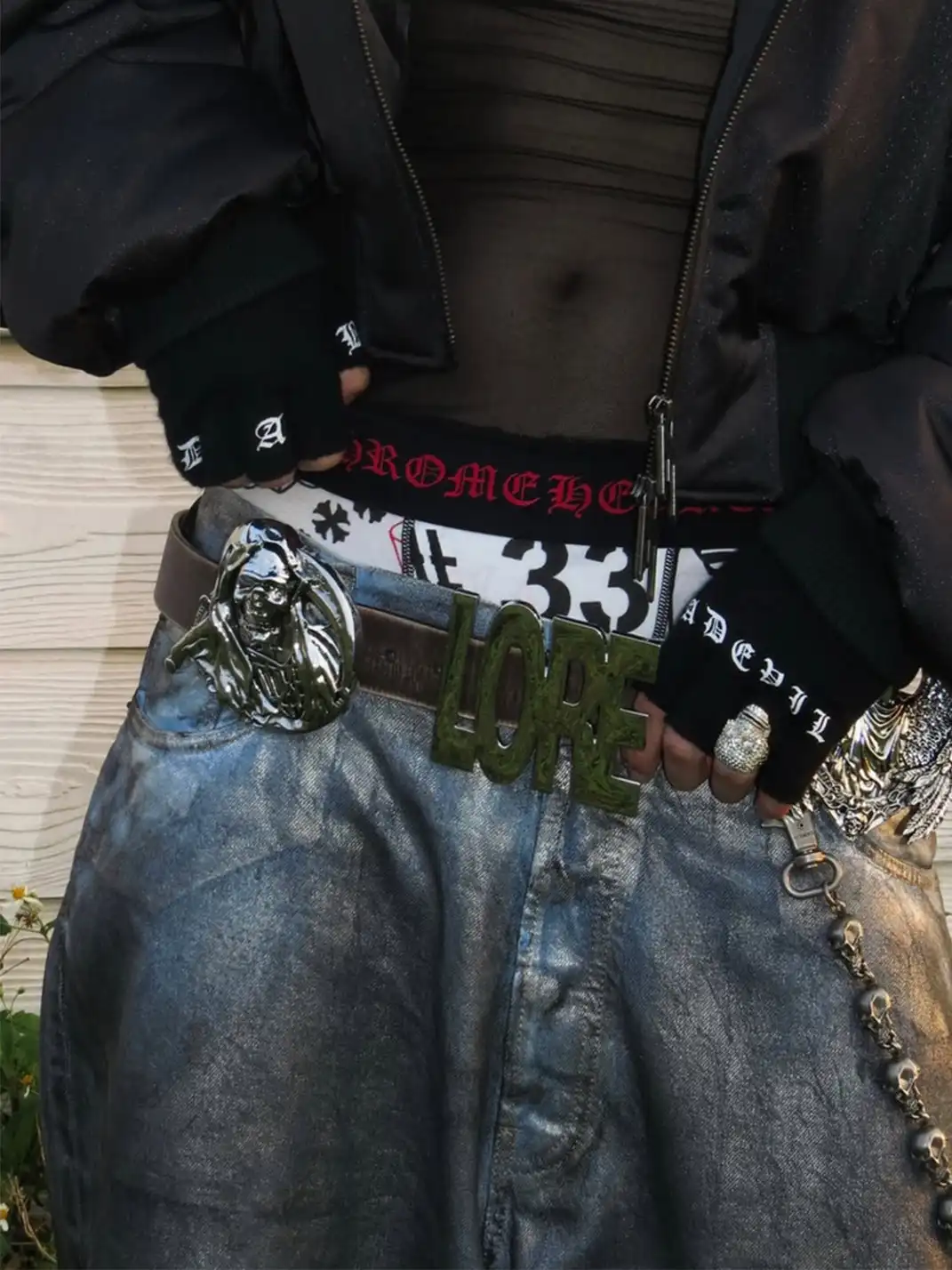 BE A DEVIL丨Sanskrit Fingerless Gloves Punk Style
