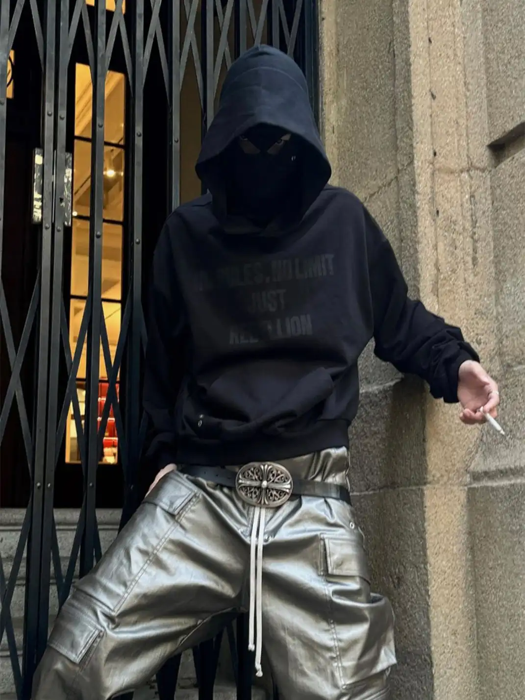 BE A DEVIL丨Embroidered Slogan Mask Oversized Hoodie