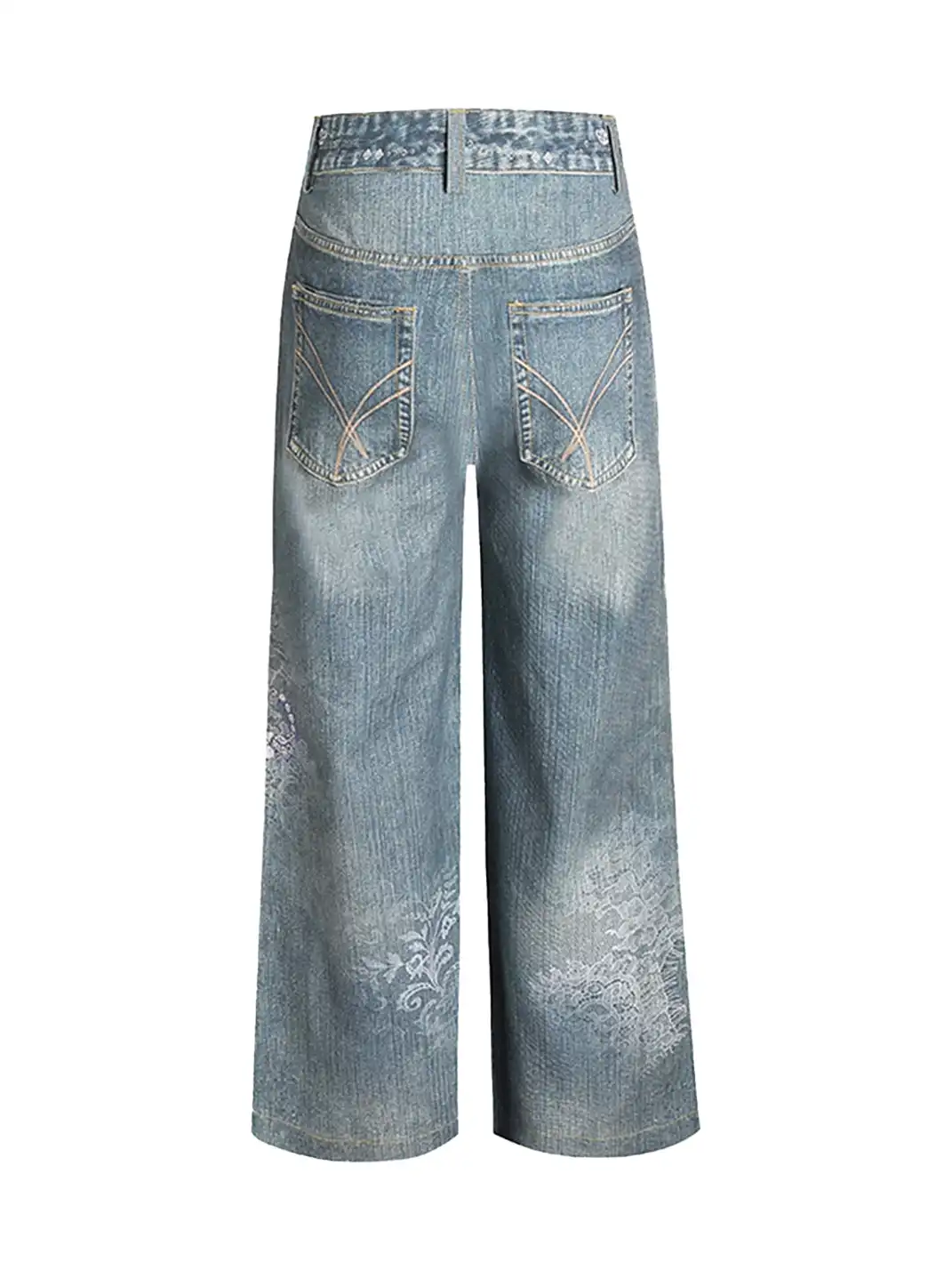 FayChui | Rhinestone Bow Wide-Leg 3D Print Pants