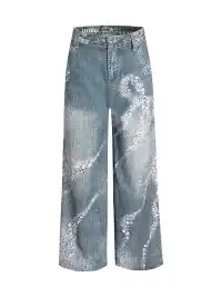 FayChui | Rhinestone Bow Wide-Leg 3D Print Pants