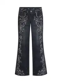 FayChui | Retro Gem Print Flared Denim Look Pants
