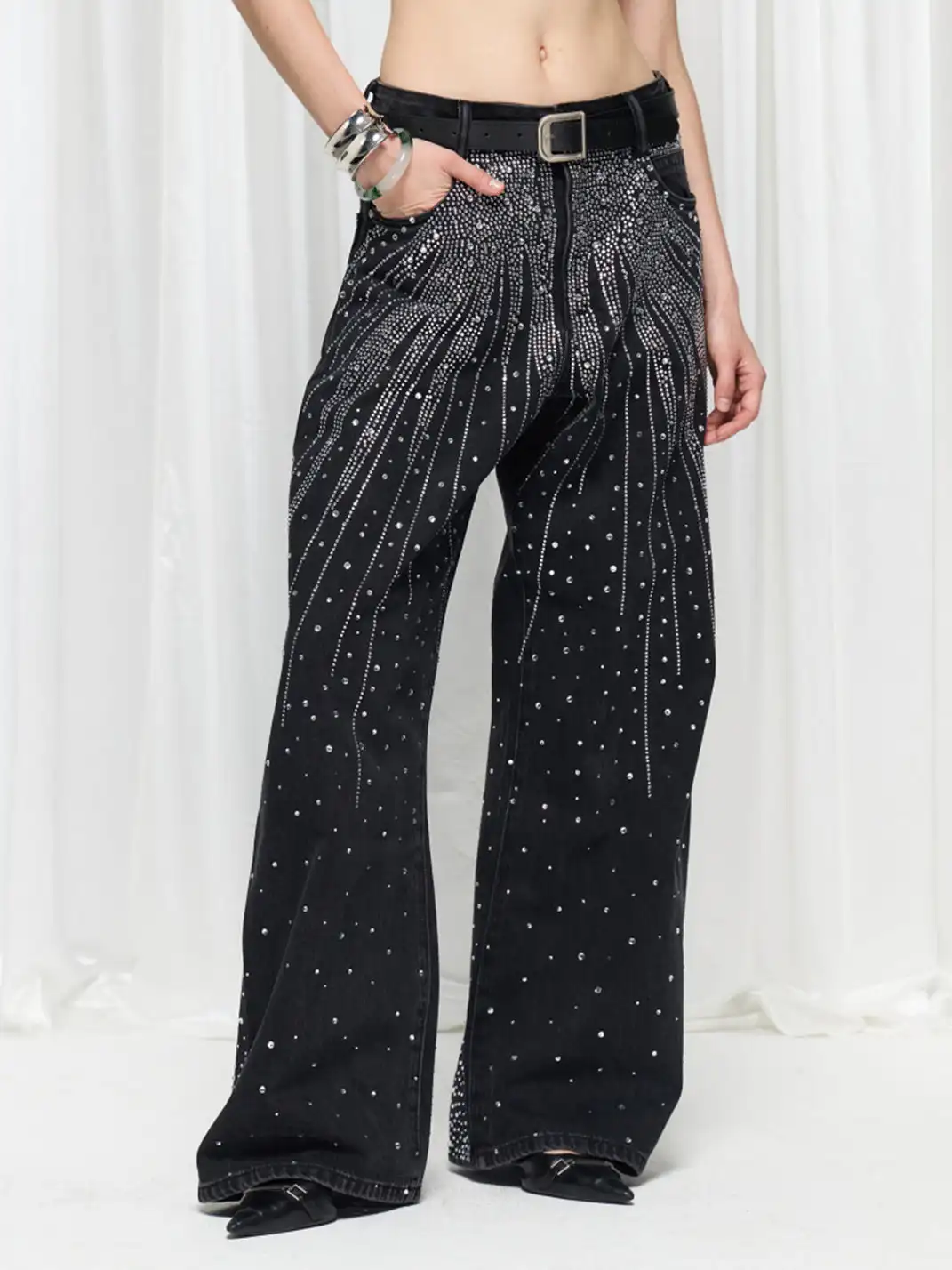 FayChui | Rhinestone Starburst Loose Fit Statement Pants