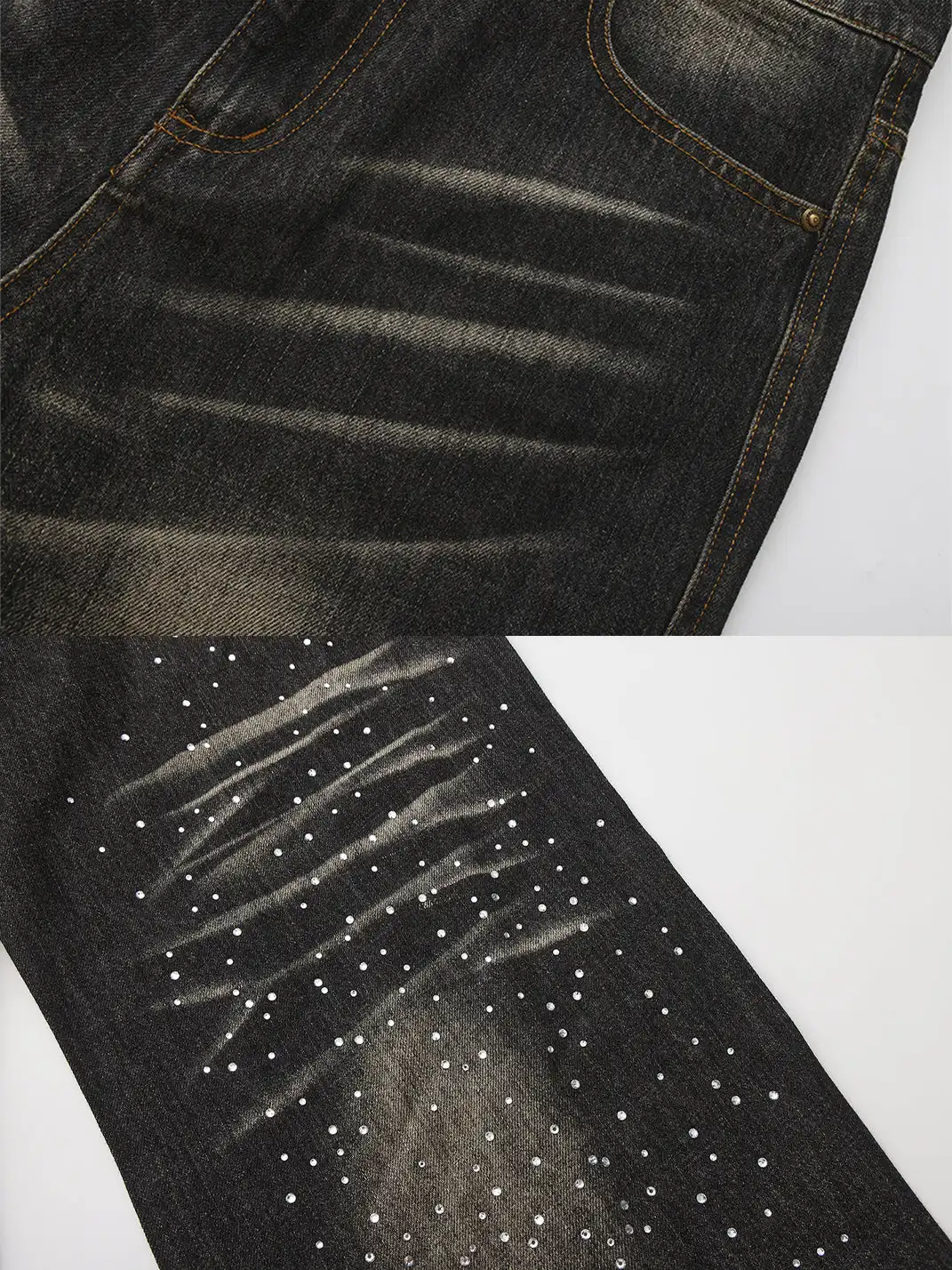 FayChui | Washed Tie-Dye Rhinestone Wide-Leg Jeans
