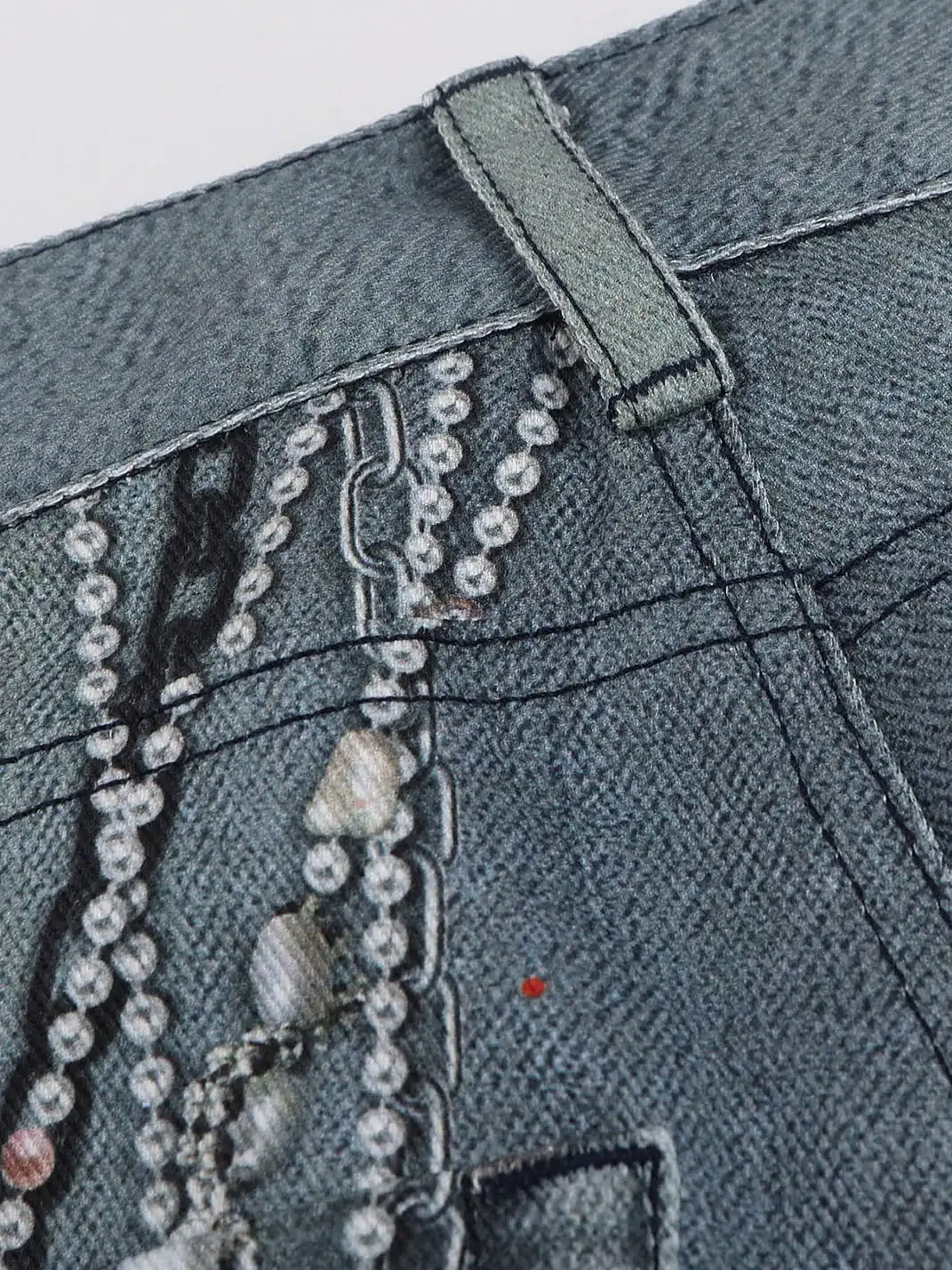 FayChui | Pearl Chain Print Washed Straight Jeans