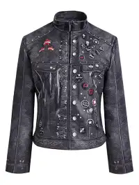 FayChui | Washed Moto Jacket Punk Printed Outerwear