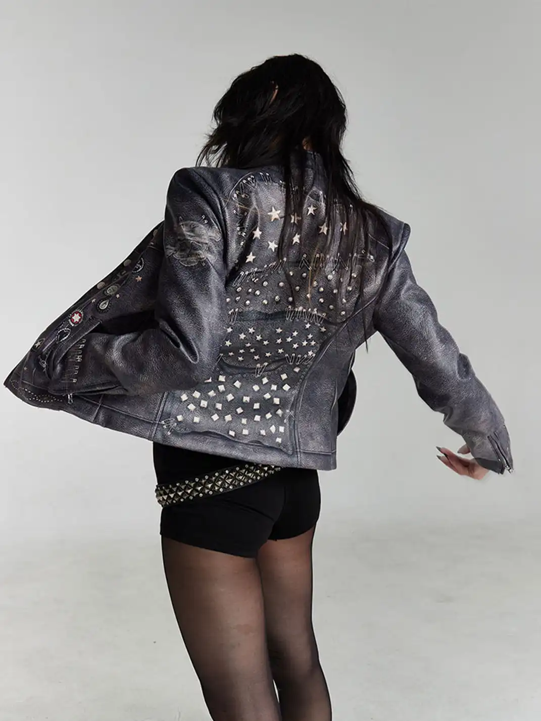 FayChui | Washed Moto Jacket Punk Printed Outerwear